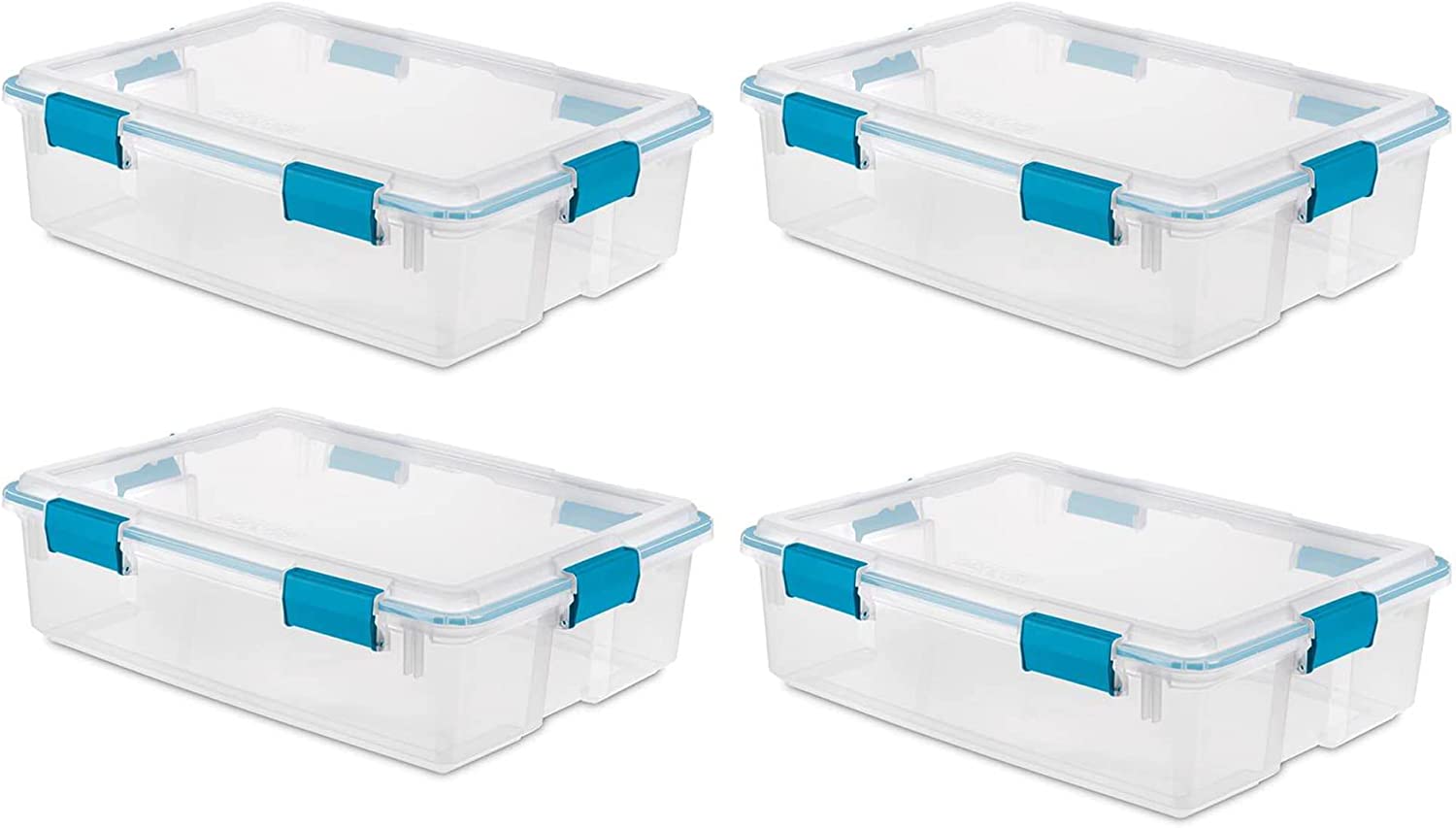 Sterilite Multipurpose 37 Quart Clear Plastic Under-Bed Storage Tote Bins with Secure Gasket Latching Lids for Home Organization. (4 Pack)