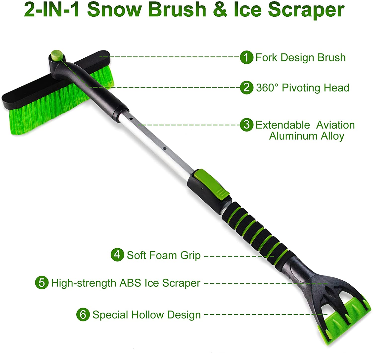 SEAAES Ice Scraper with Snow Brush for Car Windshield. Extendable Snow Brush with Foam Grip for Truck SUV Wehicle Windows