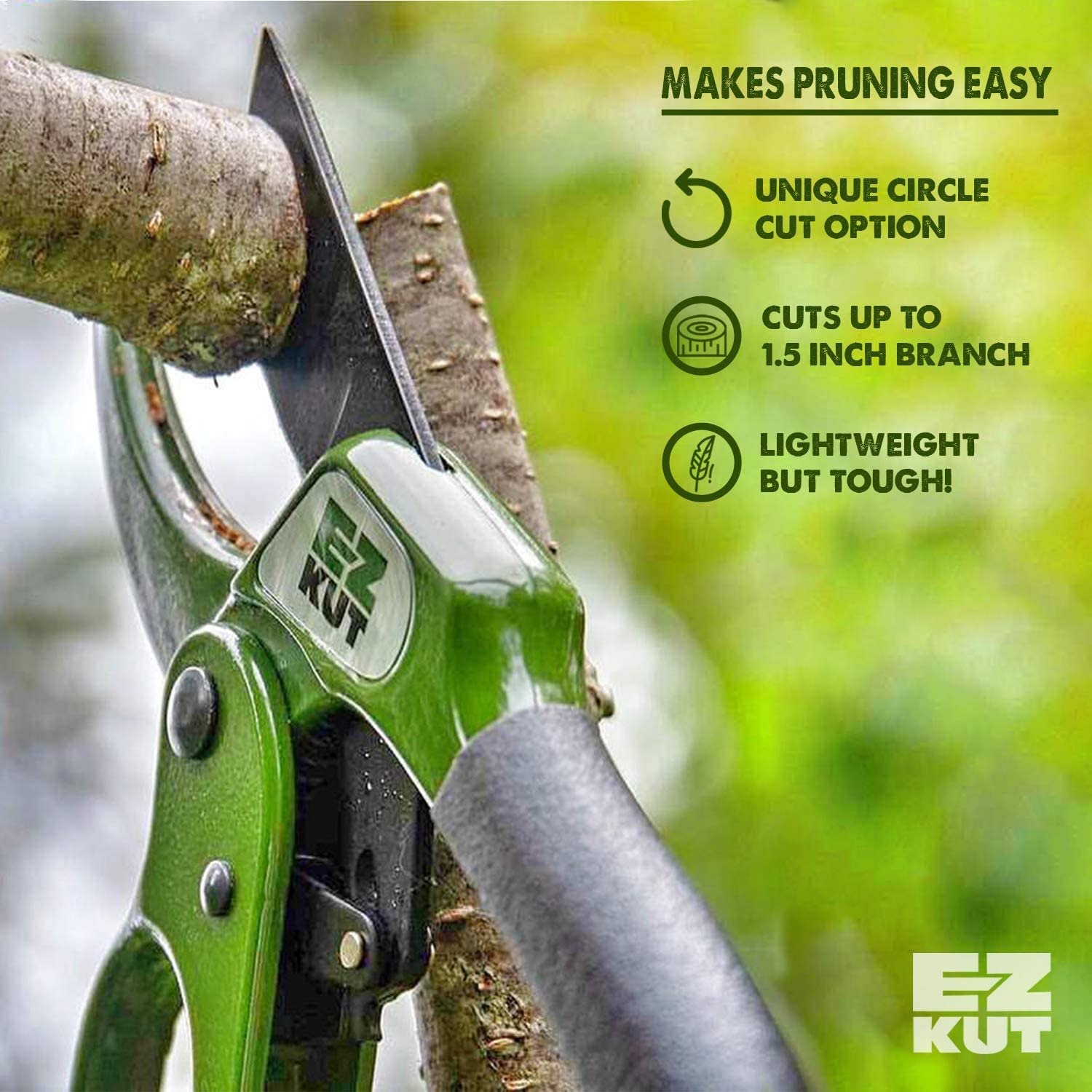 EZ Kut Heavy Duty Pruning Shears Green - Pruners Ratcheting Ratchet Hand Pruner - Gardening pruners. arthritis tools