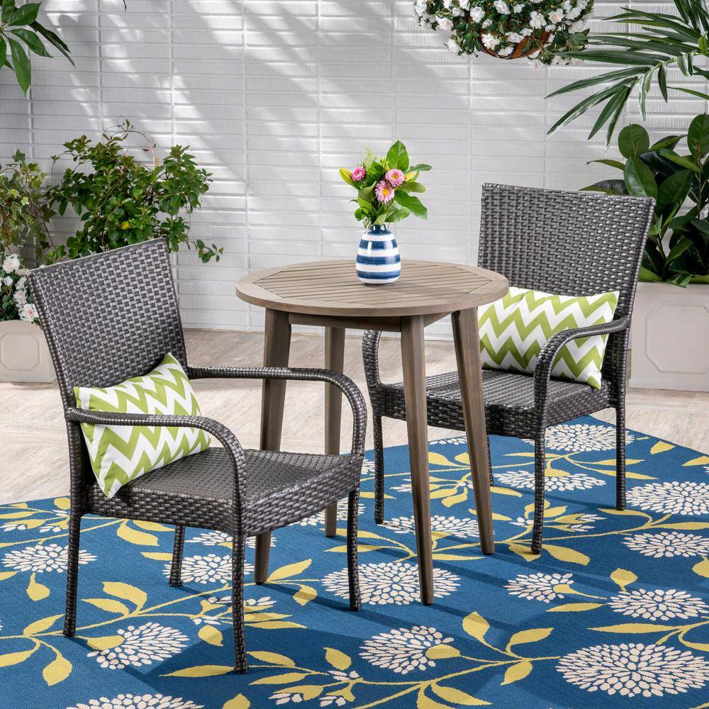 Noble House  Linwood Gray 3-Piece Wood and Plastic Outdoor Bistro Set