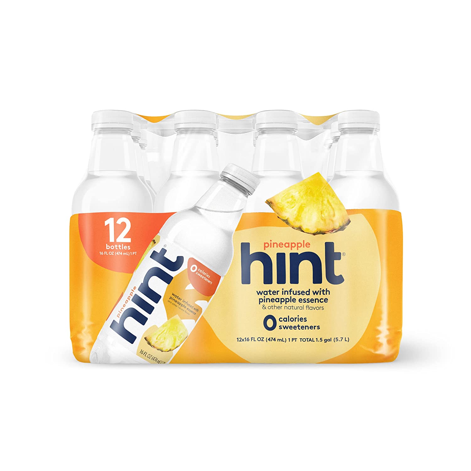 Hint Water Pineapple (Pack of 12) 16 Ounce Bottles Pure Water Infused with Pineapple. Zero Sugar. Zero Calories. Zero Sweeteners. Zero Preservatives. Zero Artificial Flavors