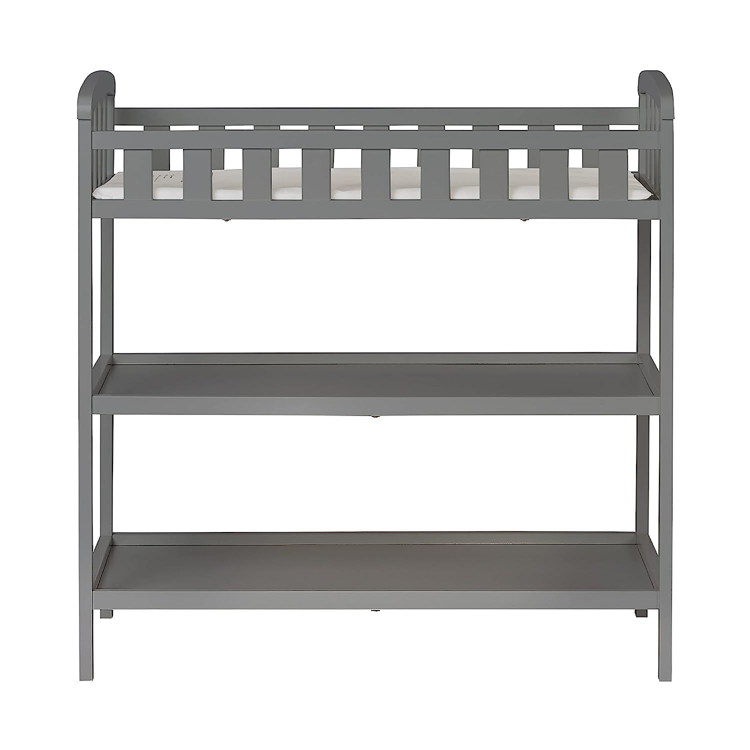 Dream On Me Emily Changing Table In Steel Grey. Comes With 1″ Changing Pad. Features Two Shelves. Portable Changing Station. Made Of Sustainable New Zealand Pinewood