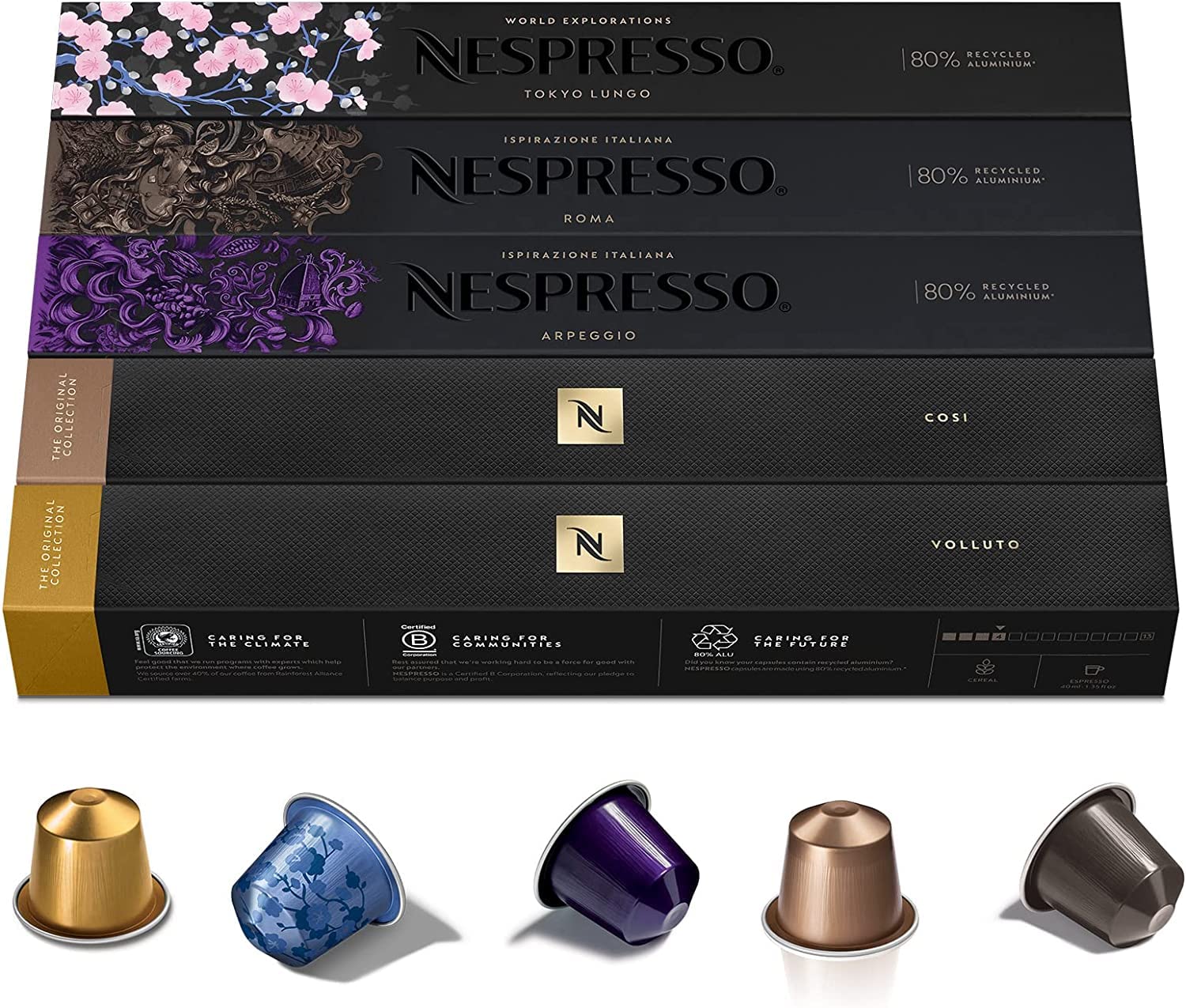 Nespresso Capsules OriginalLine. Variety Pack. Mild. Medium. Dark Roast Espresso Coffee. 50 Count Coffee Pods. Brews 3.7 ounce and 1.35 ounce (ORIGINAL LINE ONLY)