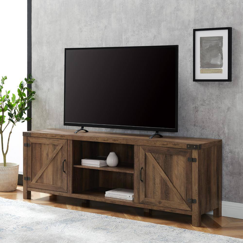 Walker Edison Furniture Company  70 in. Rustic Oak Composite TV Stand 75 in. with Doors