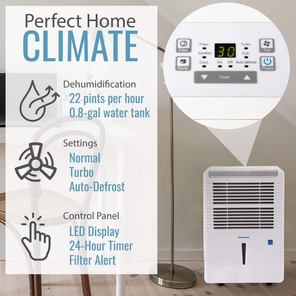 Keystone KSTAD224D Energy Star 22 Pint Dehumidifier for up to 1.500 Sq.Ft. LED Display Timer Portable w/ Wheels Auto-Shutoff