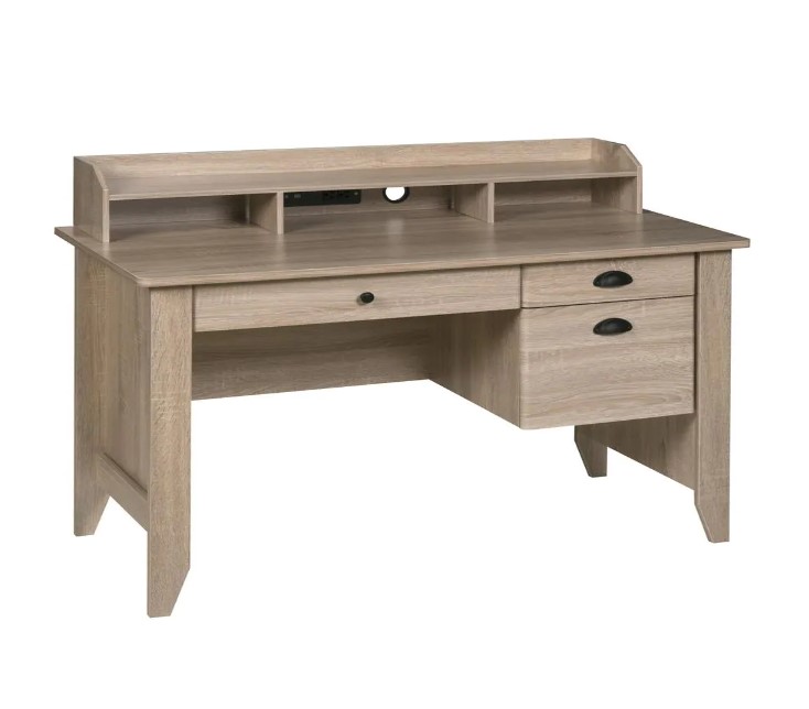 OneSpace 50-1617LO Rectangular Light Oak 3 Drawer Executive Desk with File Storage