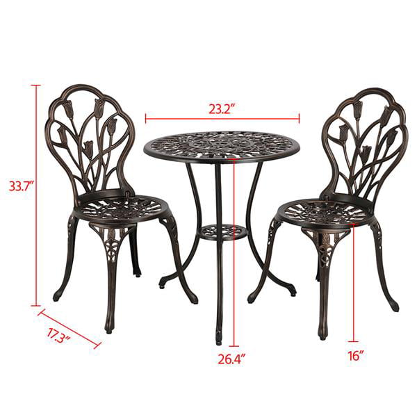 Smile Mart Aluminum 3-Piece Bistro Set with Table & Chairs for Outdoors. Bronze