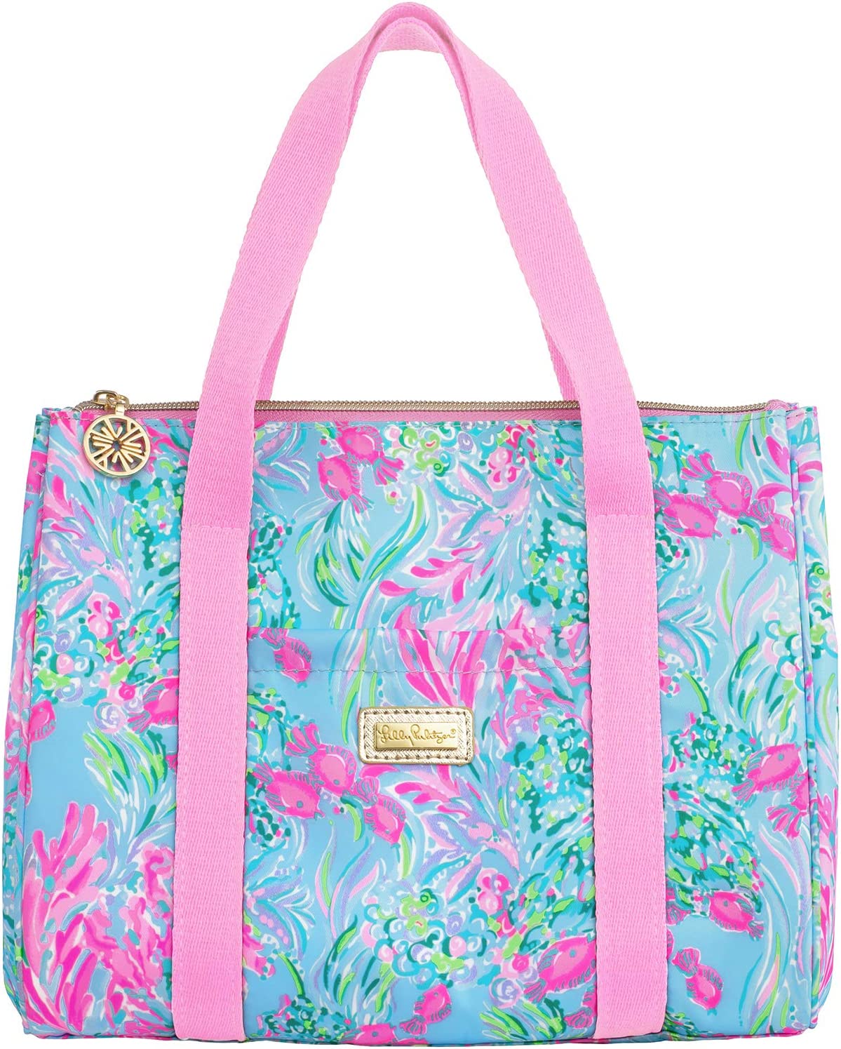 Lilly Pulitzer Thermal Insulated Lunch Cooler Large Capacity. Women-s Lunch Bag with Storage Pocket and Shoulder Straps. Best Fishes