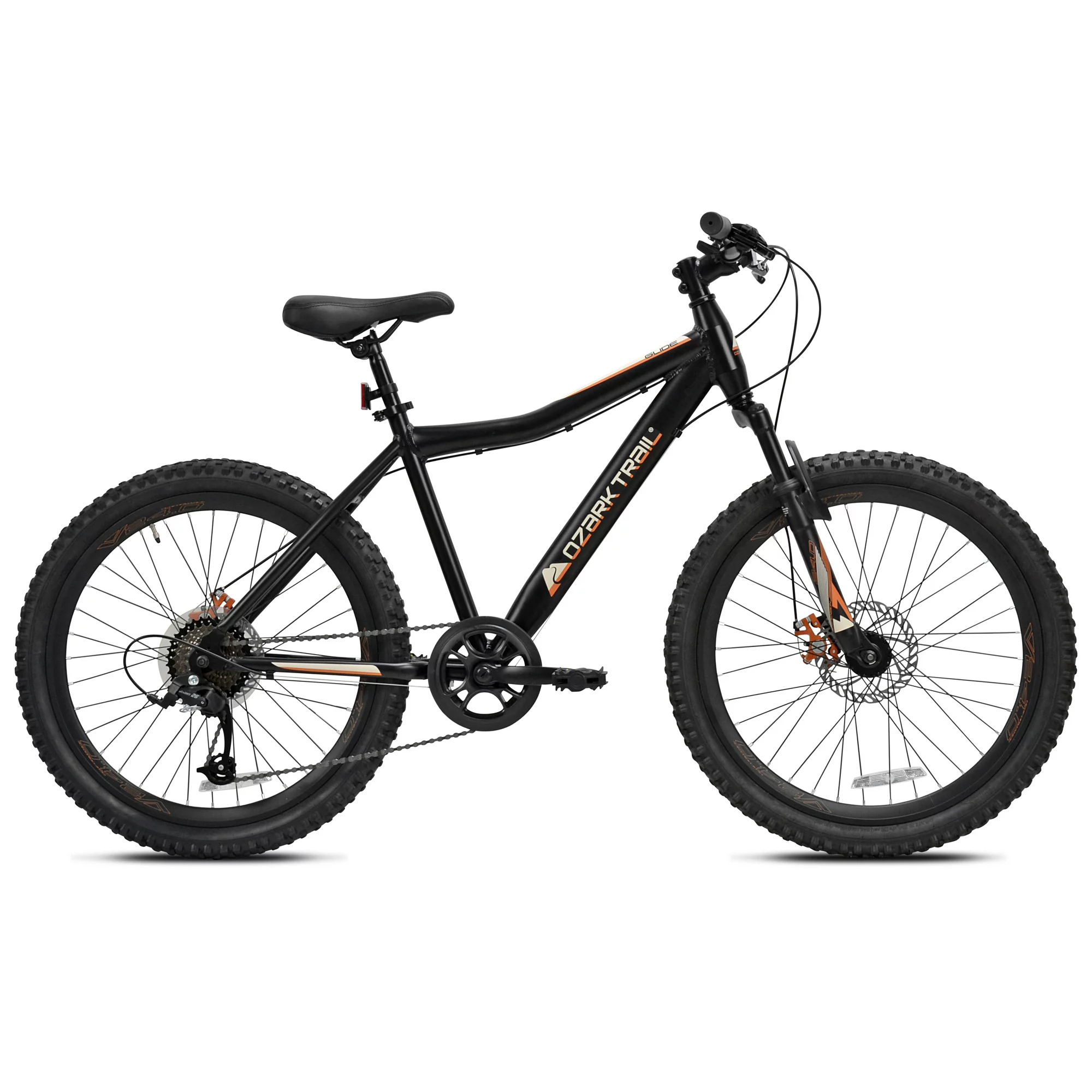 Ozark Trail 24 in. Youth Glide Aluminum Mountain Bicycle. 8 Speeds. Front Suspension. Black