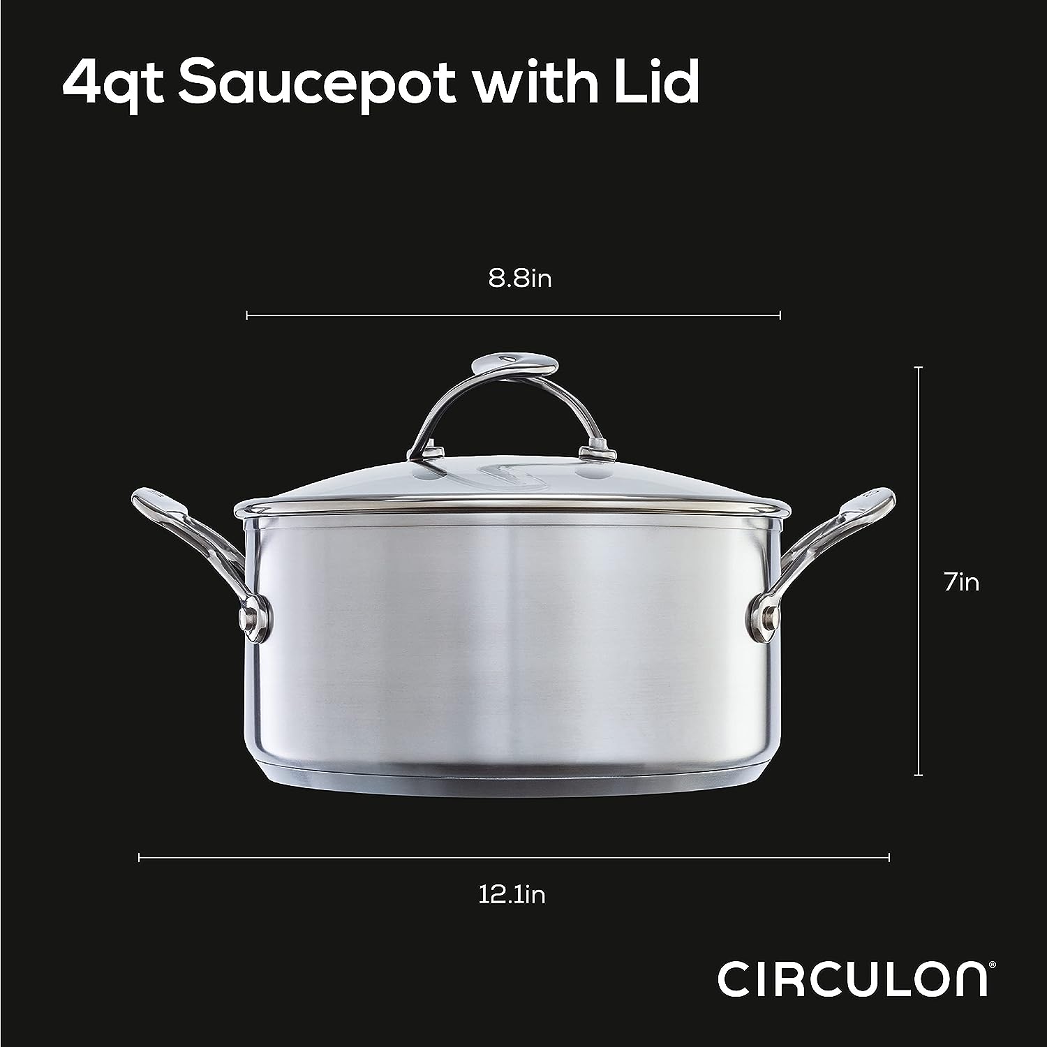 Circulon Stainless Steel Sauce Pan/Saucepan with Lid and SteelShield Hybrid Stainless and Nonstick Technology. 4 Quart. Silver