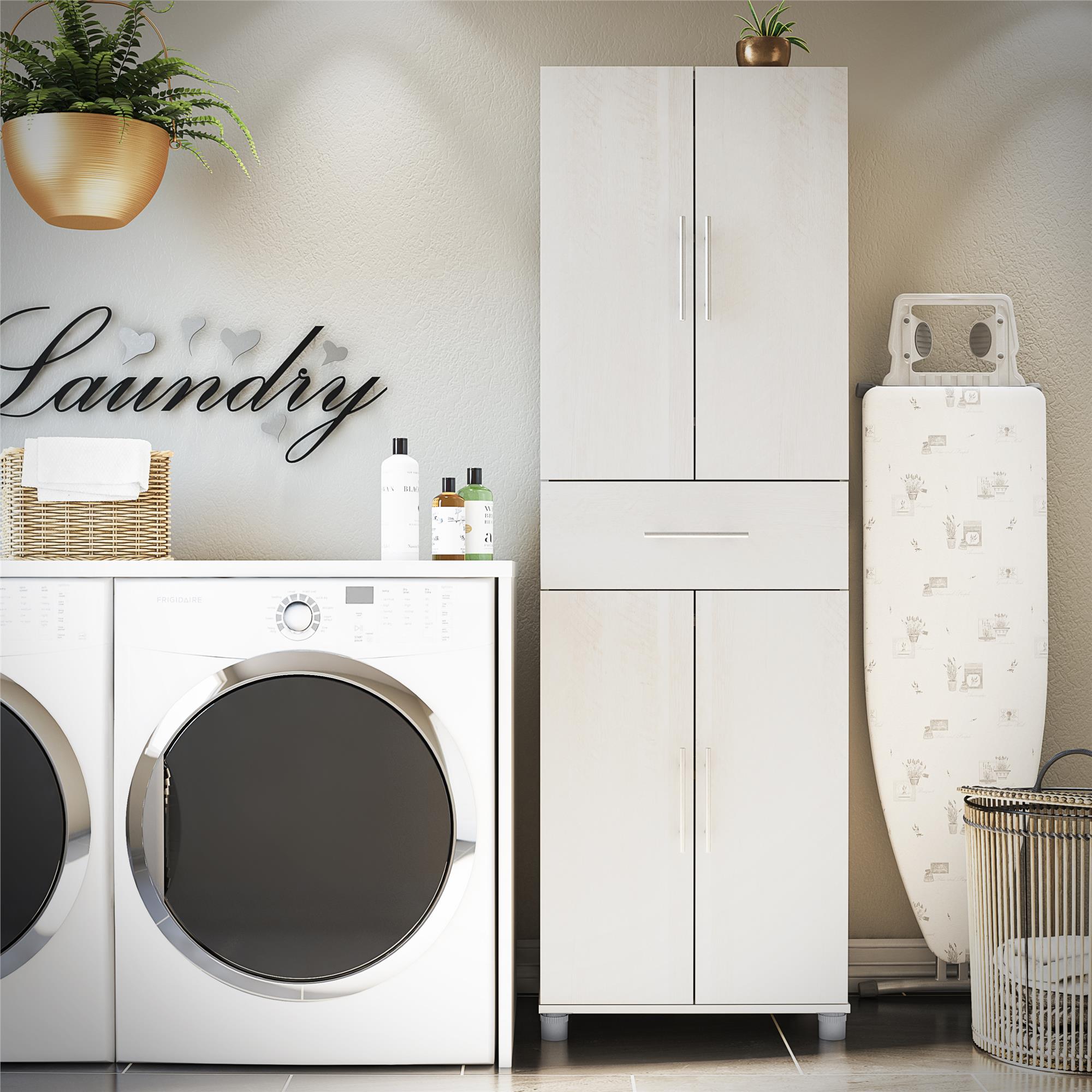 Ameriwood Home Camberly 23.46-in W x 75.25-in H Wood Composite Ivory Oak/Magnolia Oak Freestanding Utility Storage Cabinet