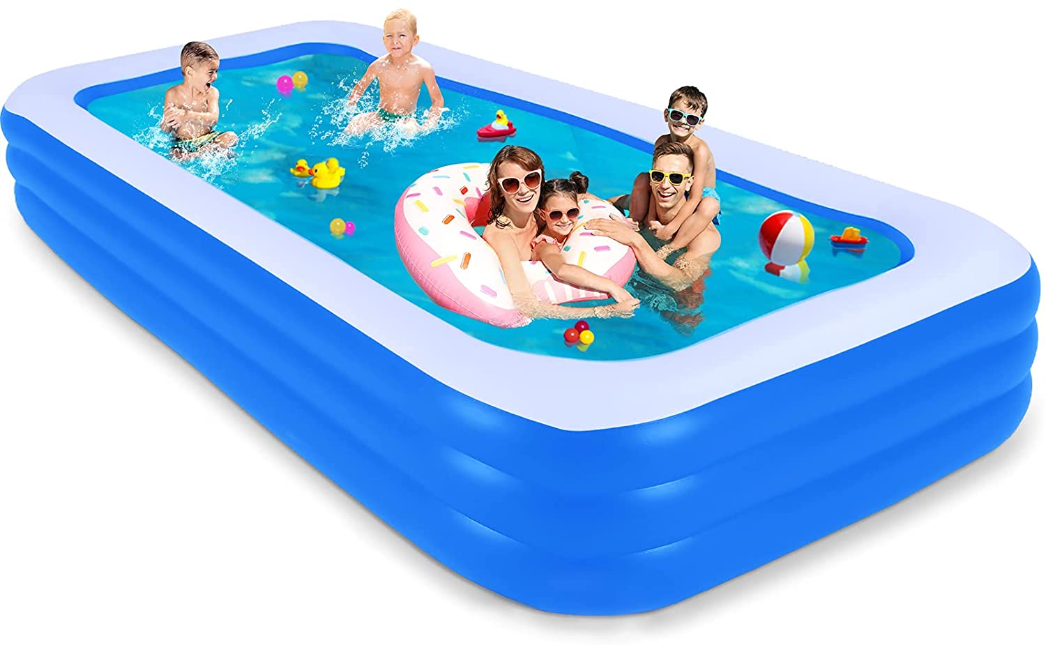 Inflatable Swimming Pool. 120 x 72 x 22 inches Family Full-sized Lounge Pool. Rectangular Blow Up Pool for. Kiddie. Toddlers. Adults
