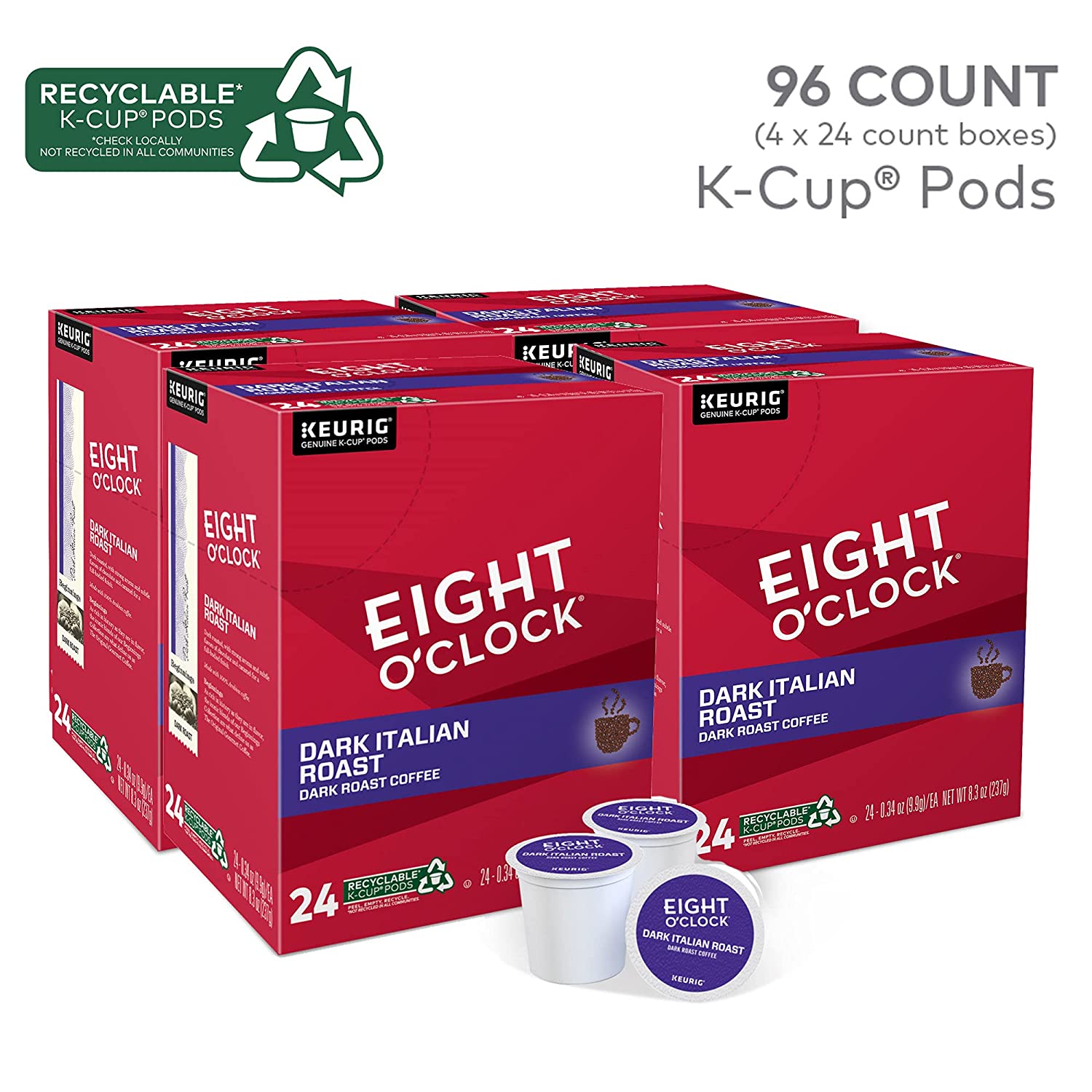 Eight O-Clock Coffee Dark Italian Roast Single-Serve Keurig K-Cup Pods Medium Roast Coffee Pods 96 Count