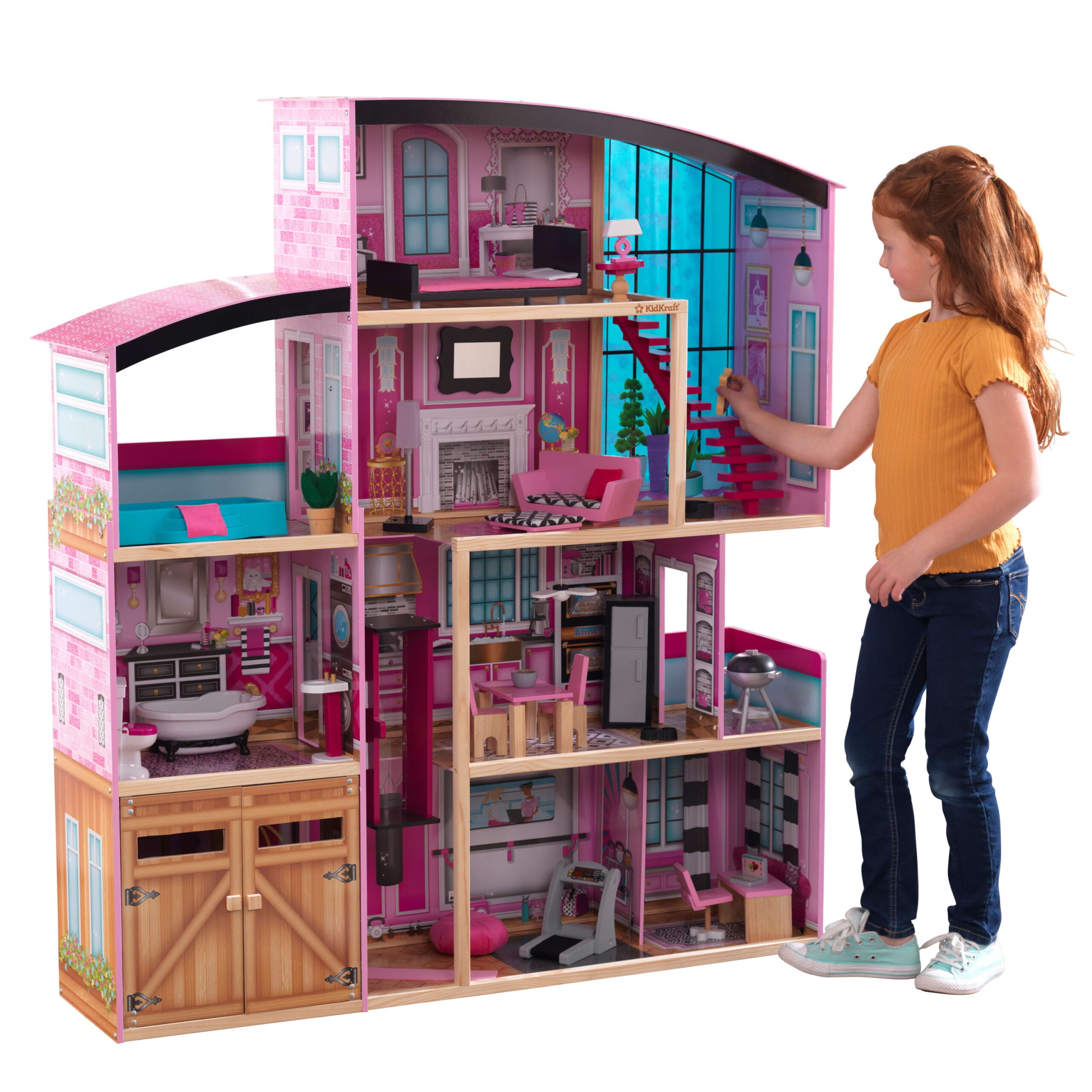 KidKraft Shimmer Mansion Wooden Dollhouse. over 4 Feet Tall. Lights & Sounds and 30 Pieces