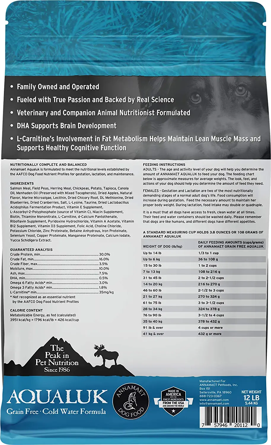 Annamaet Grain-Free Aqualuk Cold Water Fish Formula Dry Dog Food (Salmon & Herring) 12-lb Bag