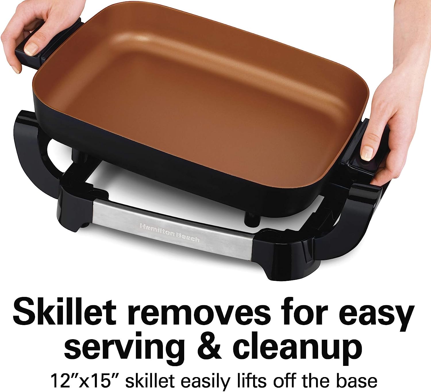 Hamilton Beach Durathon Ceramic Electric Skillet with Removable 12×15 Pan. Adjustable Temperature. Reversible Design. Tempered Glass Lid (38529K)