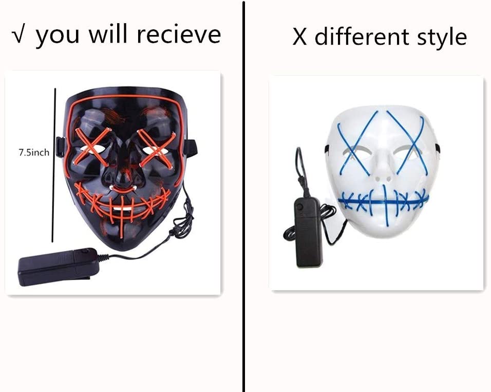 Moonideal Halloween Light Up Mask EL Wire Scary Mask