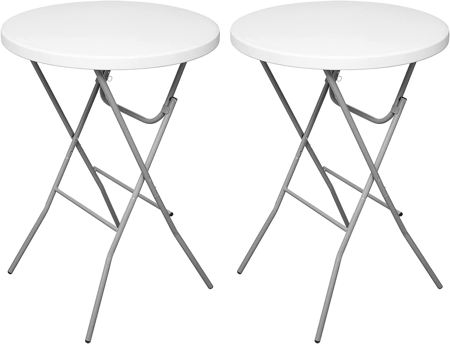 Byliable 32in Round Folding Table Folding Cocktail Table. High Top Table Indoor Outdoor. White Bar Table for Parties. Patio. Backyard. Dining Room. Weddings. Removable Steel Frame- 2PCS