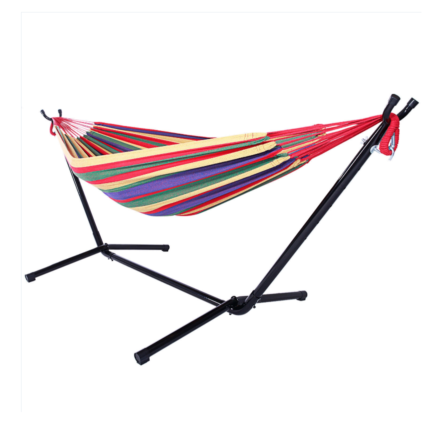 DISCOUNTTODAY  Hammock Set Steel Stand Outdoor Camping Hanging Swing Bed Stripe YJ