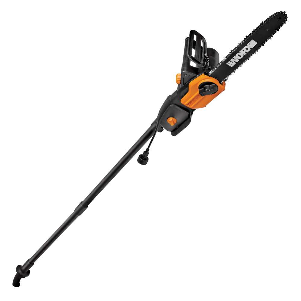 Worx WG309 10″ - 8 Amp 2-in-1 Chainsaw & Pole Saw with 10′ Reach. Tool-Free Chain-Tensioning