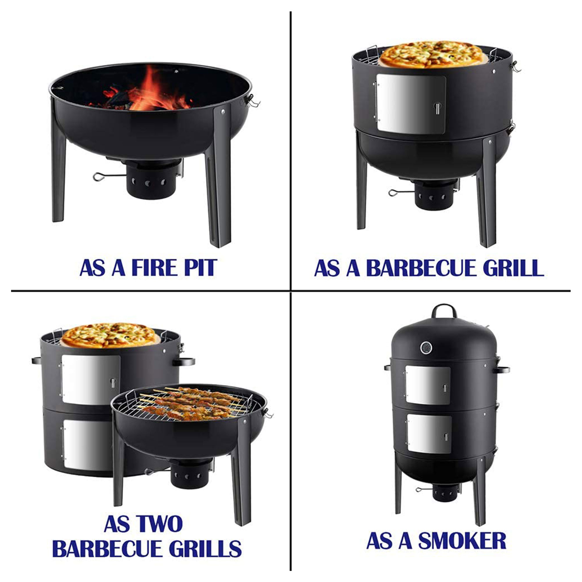 Realcool 20 Inch Vertical Heavy Duty Steel Charcoal Outdoor Smoker. Black