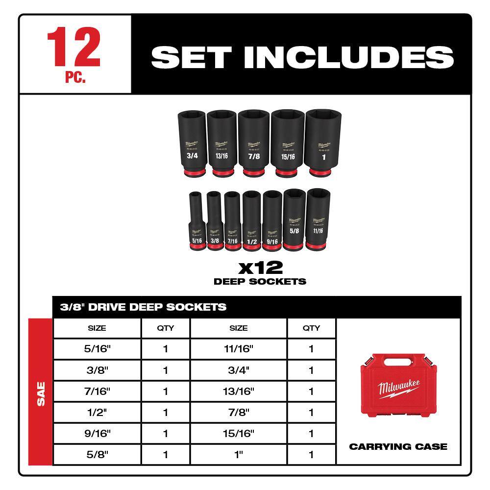 Milwaukee 49-66-7006-49-66-7003-48-22-9486 Shockwave 1/4 in. 3/8 in. Drive Deep Well Impact/Chrome Ratchet Socket Set with Packout (132-Piece)