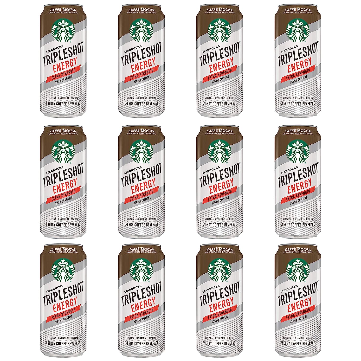 Starbucks Tripleshot Energy Extra Strength Espresso Coffee Beverage. Caffe Mocha. 225mg Caffeine. 15oz cans (12 Pack)
