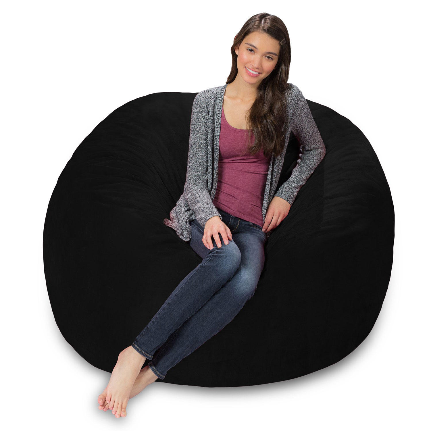 Comfy Sacks 5 ft Memory Foam Bean Bag Chair. Jet Black Cords