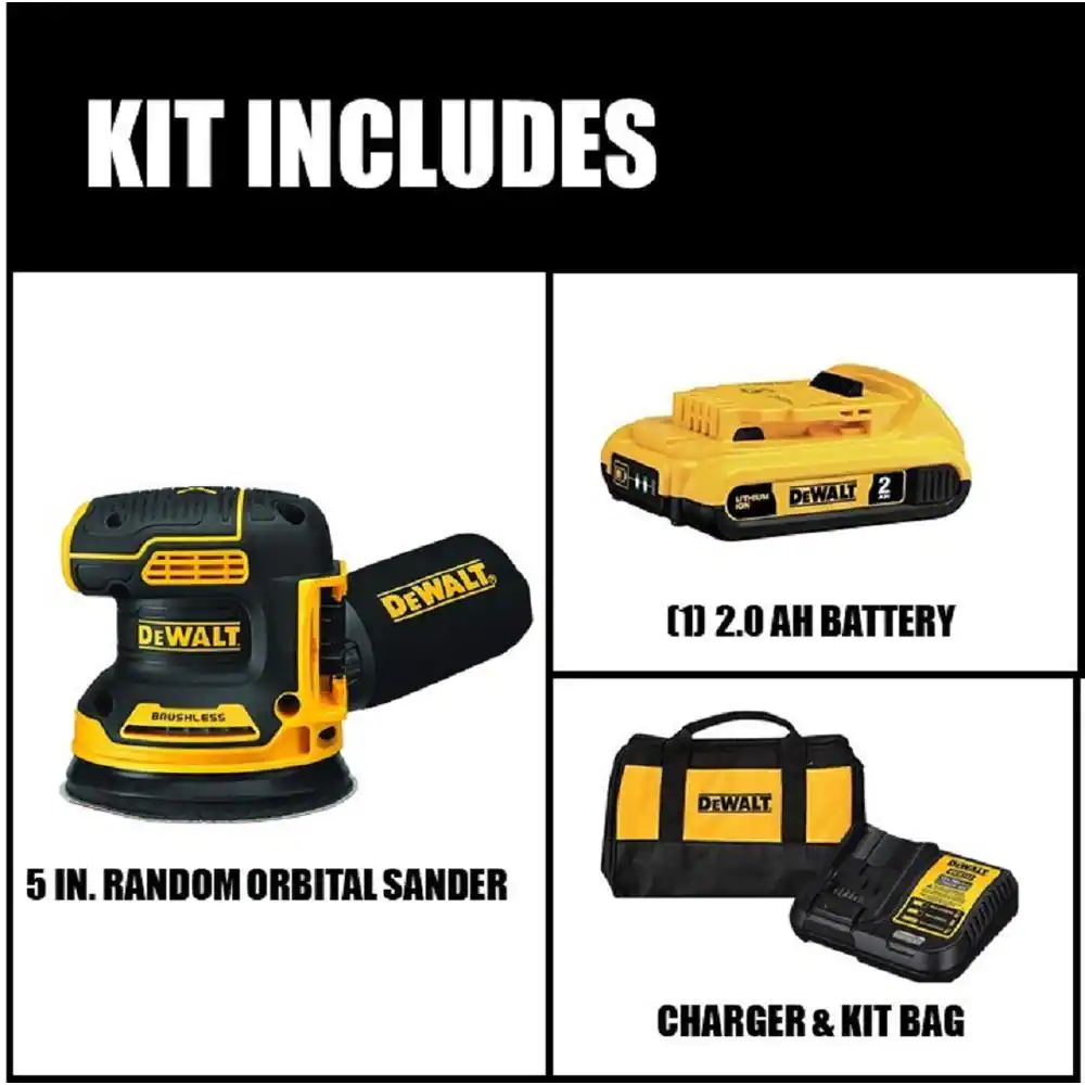 DEWALT DCW210D1 20-Volt MAX XR Cordless Brushless 5 in. Random Orbital Sander with (1) 20-Volt Battery 2.0Ah & Charger