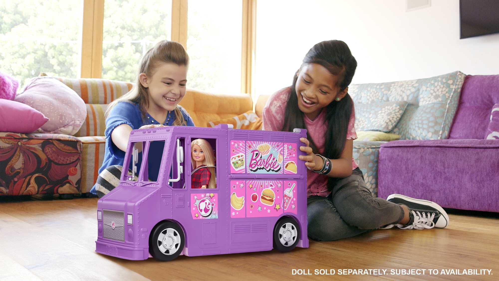 Barbie Fresh ‘n Fun Food Truck Playset with Blonde Doll & 30+ Accessories. Lift Side for Kitchen