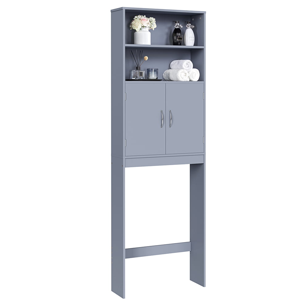 SMILE MART Wooden Over Toilet Storage Cabinet with Shelves for Bathroom. Gray
