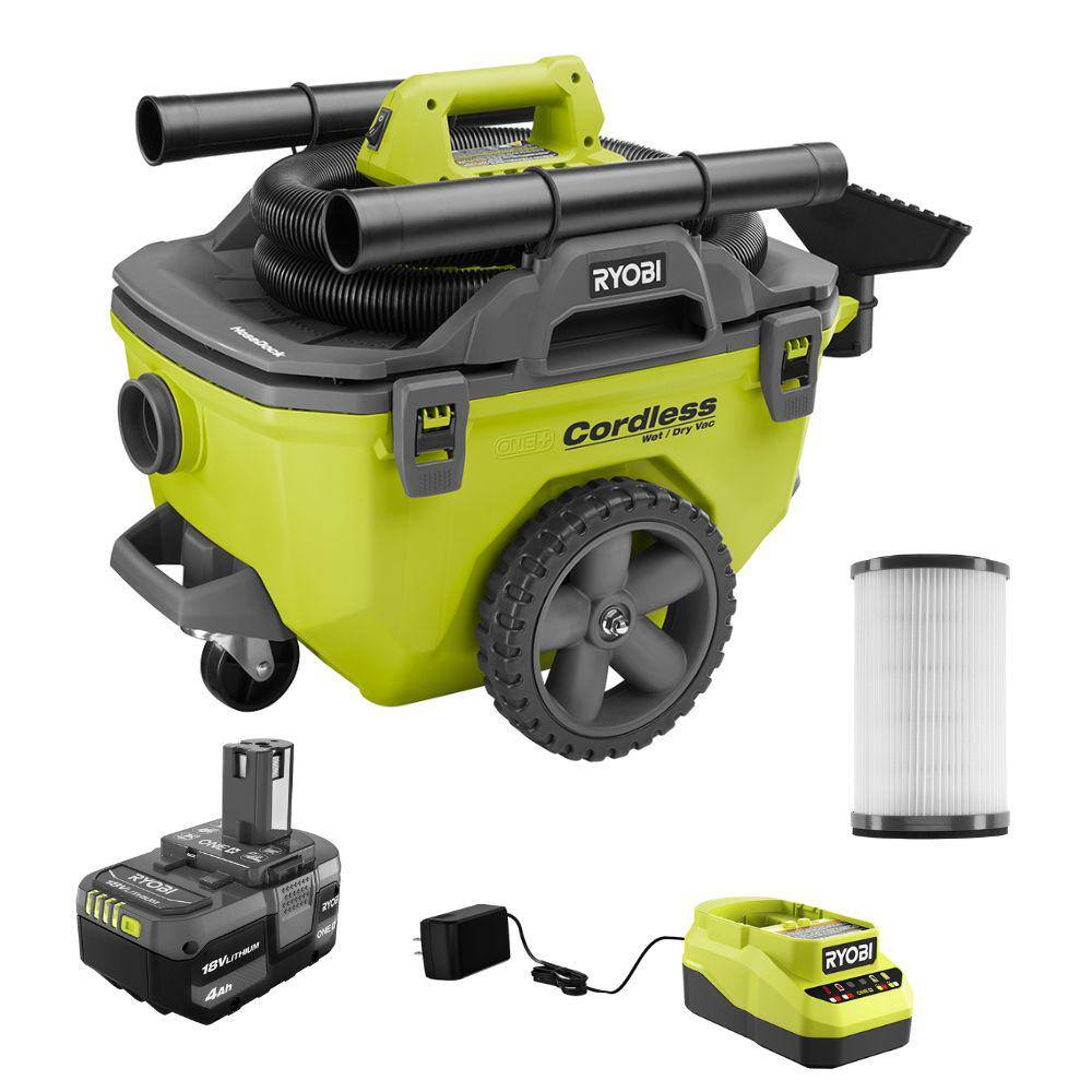 RYOBI P770KN-A32RF01N ONE+ 18V Cordless 6 Gal. Wet/Dry Vacuum Kit with 4.0 Ah Battery. Charger. Vacuum Accessories. and Replacement Filter
