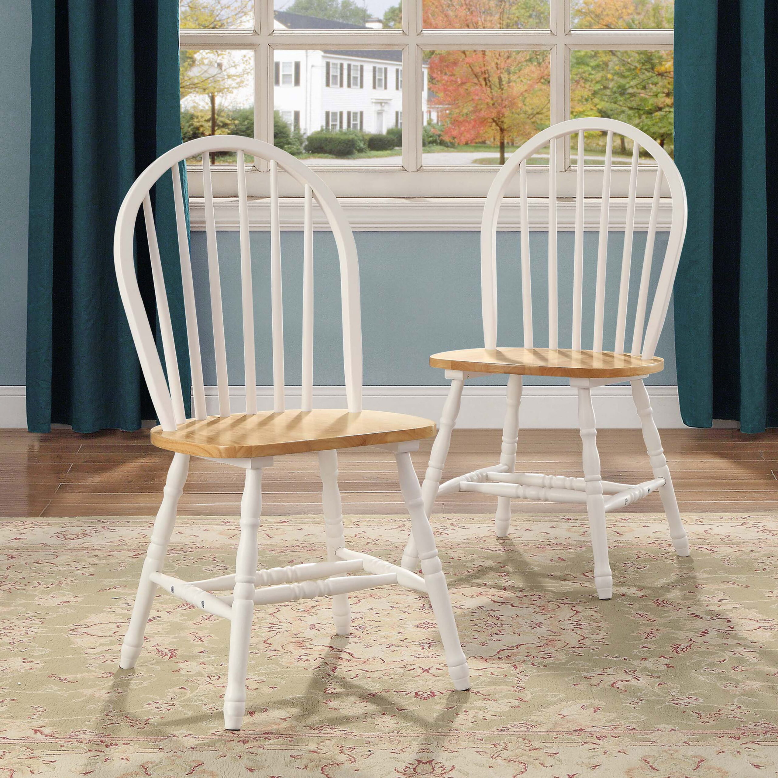 Better Homes and Gardens Autumn Lane Windsor Solid Wood Dining Chairs. White and Oak (Set of 2)