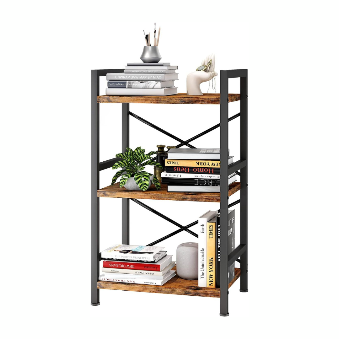 Homeiju Bookshelf. 3 Tier Industrial Bookcase. Metal Small Bookcase
