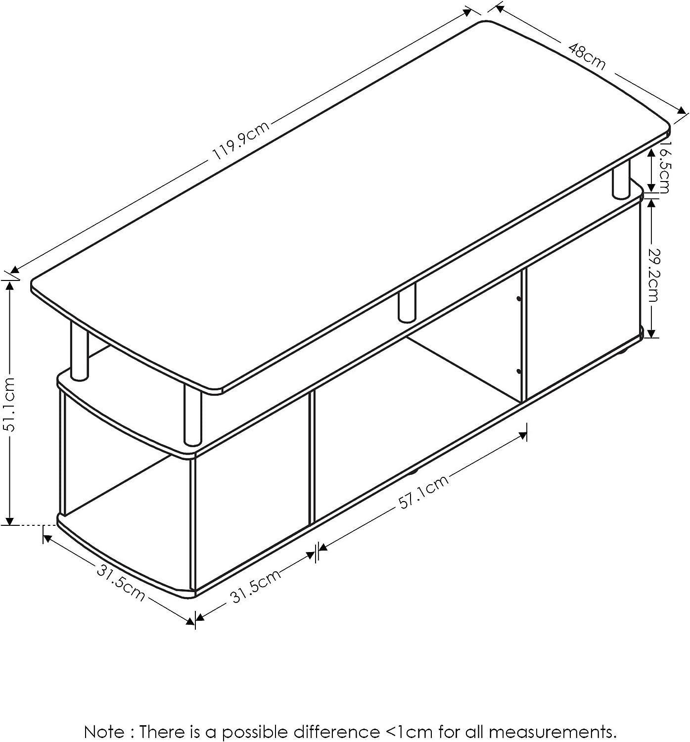 Furinno JAYA Utility Design Coffee Table / TV Stand for TV up to 55 Inch with Open Storage. Blackwood