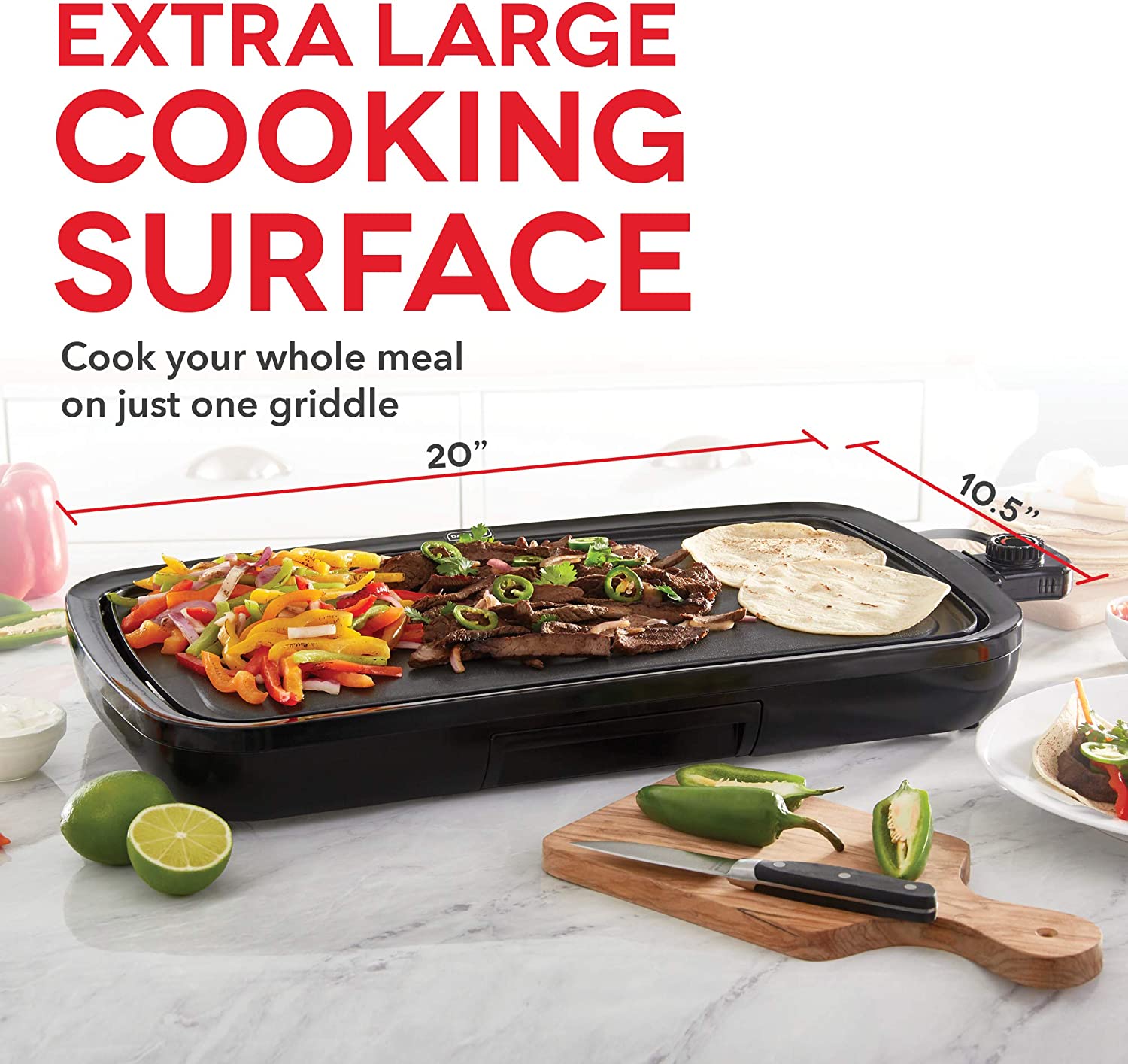 Dash Everyday Nonstick Electric Griddle for Pancakes. Burgers. Quesadillas. Eggs & other on the go Breakfast. Lunch & Snacks with Drip Tray + Included Recipe Book. 20in. 1500-Watt - Black