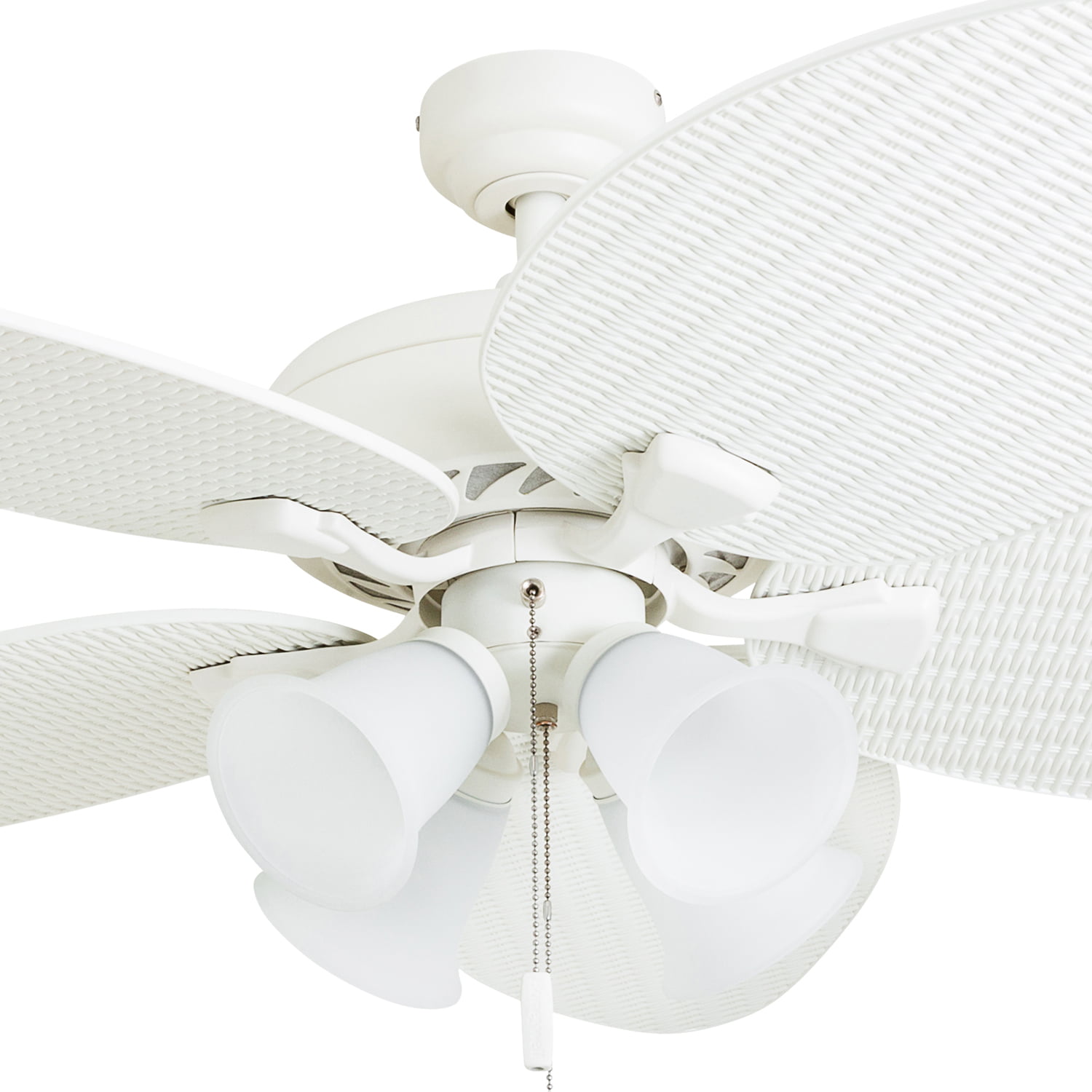 Honeywell Palm Lake 52″ White Tropical Ceiling Fan with 5 Palm Blades. 4 Arm Light Kit. Pull Chains & Reverse Airflow