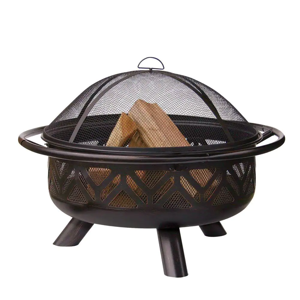 Endless Summer WAD1009SP 30 in. D Oil Rubbed Bronze Finish Geometric Design Wood Burning Fire Pit