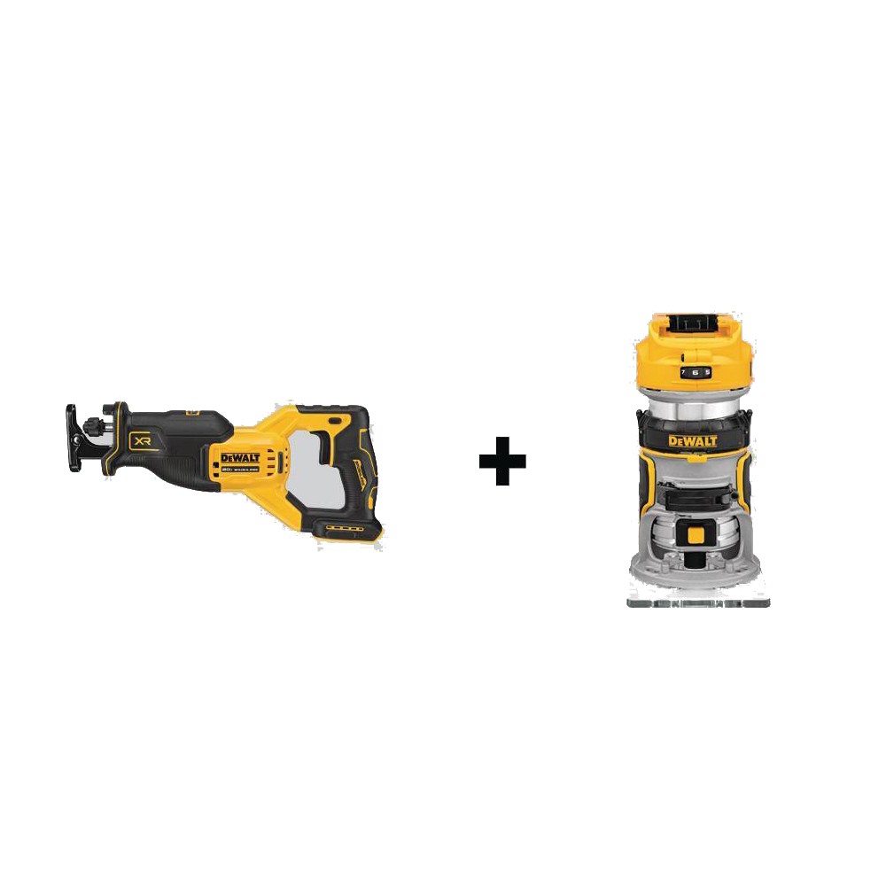 DEWALT DCS382BWDCW600B 20V MAX XR Cordless Brushless Reciprocating Saw and 20V MAX XR Cordless Brushless Compact Router (Tools-Only)