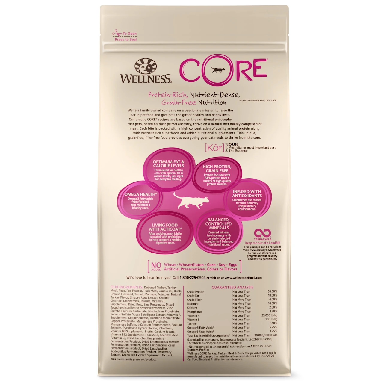 Wellness CORE Natural Grain Free Turkey Turkey Meal & Duck Dry Cat Food. 5-Pound Bag