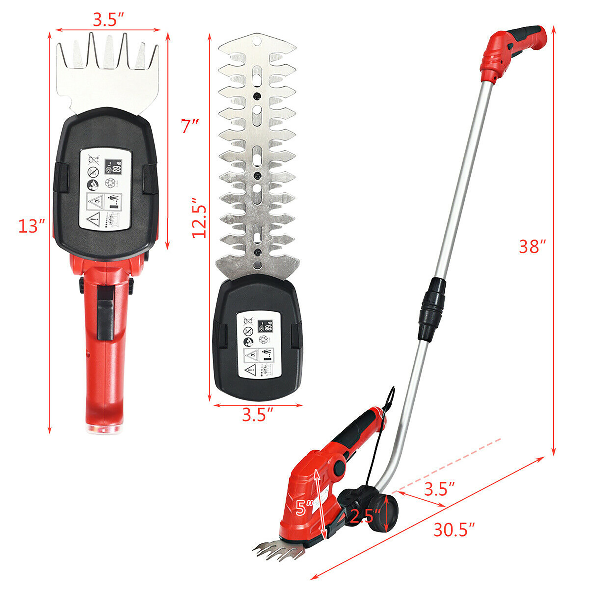 Costway 7.2V Cordless Grass Shear/Shrub Trimmer w/Blades Wheeled Extension Handle