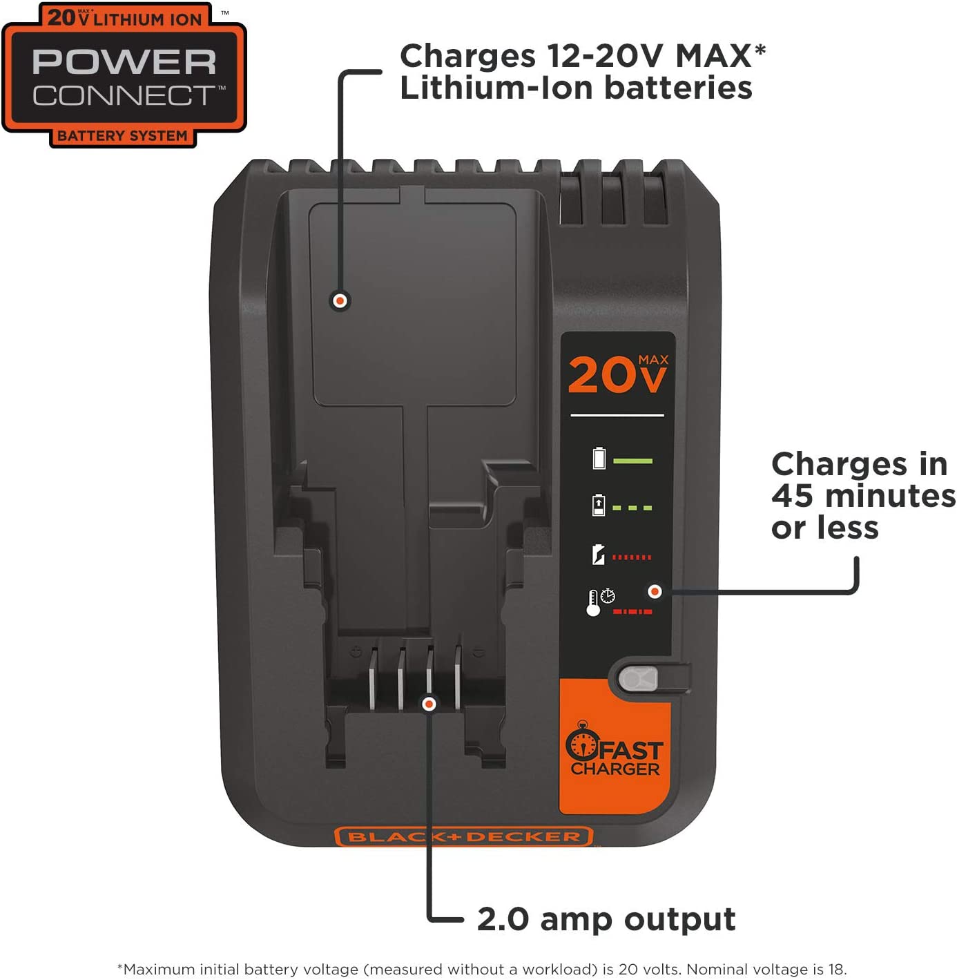 BLACK+DECKER BDCAC202B 20-Volt Max Power Tool Battery Charger