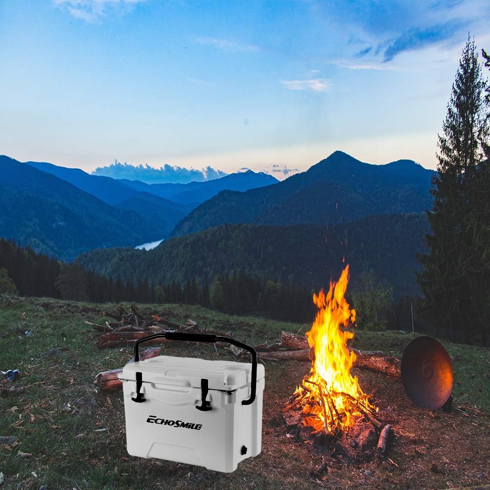 EchoSmile 25 Quart Rotomolded Cooler. 5 Days Protale Ice Cooler. Ice Chest Suit for BBQ. Camping. Pincnic. and Other Outdoor Activities. White