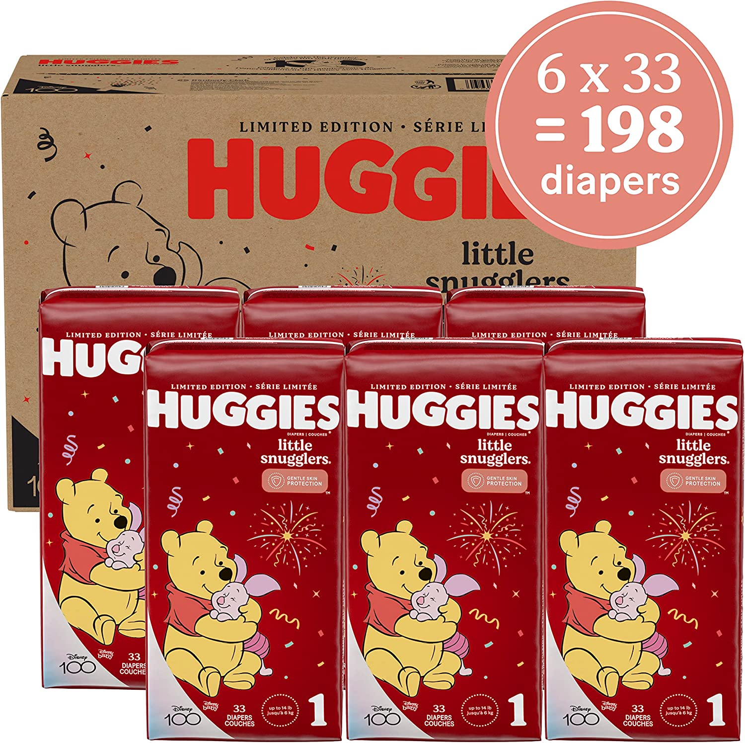 Huggies Little Snugglers Baby Diapers. Size 1 (8-14 lbs). 198 Ct. Newborn Diapers