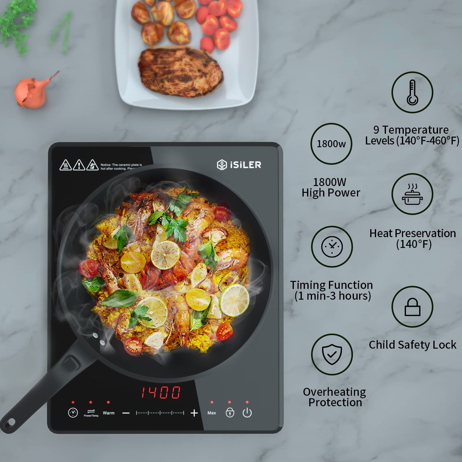 Portable Induction Cooktop. iSiLER 1800W Electric Induction Cooker Cooktop with Kids Safety Lock. Sensor Touch Countertop Burner with Timer for Apartment RV Camper