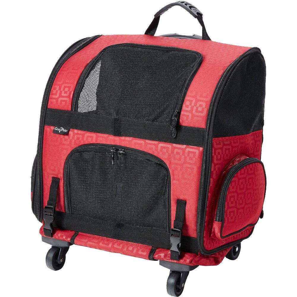 Gen7Pets Geometric Roller with Smart-Level Dog and Cat Carrier Backpack. Red. Up to 20-lbs