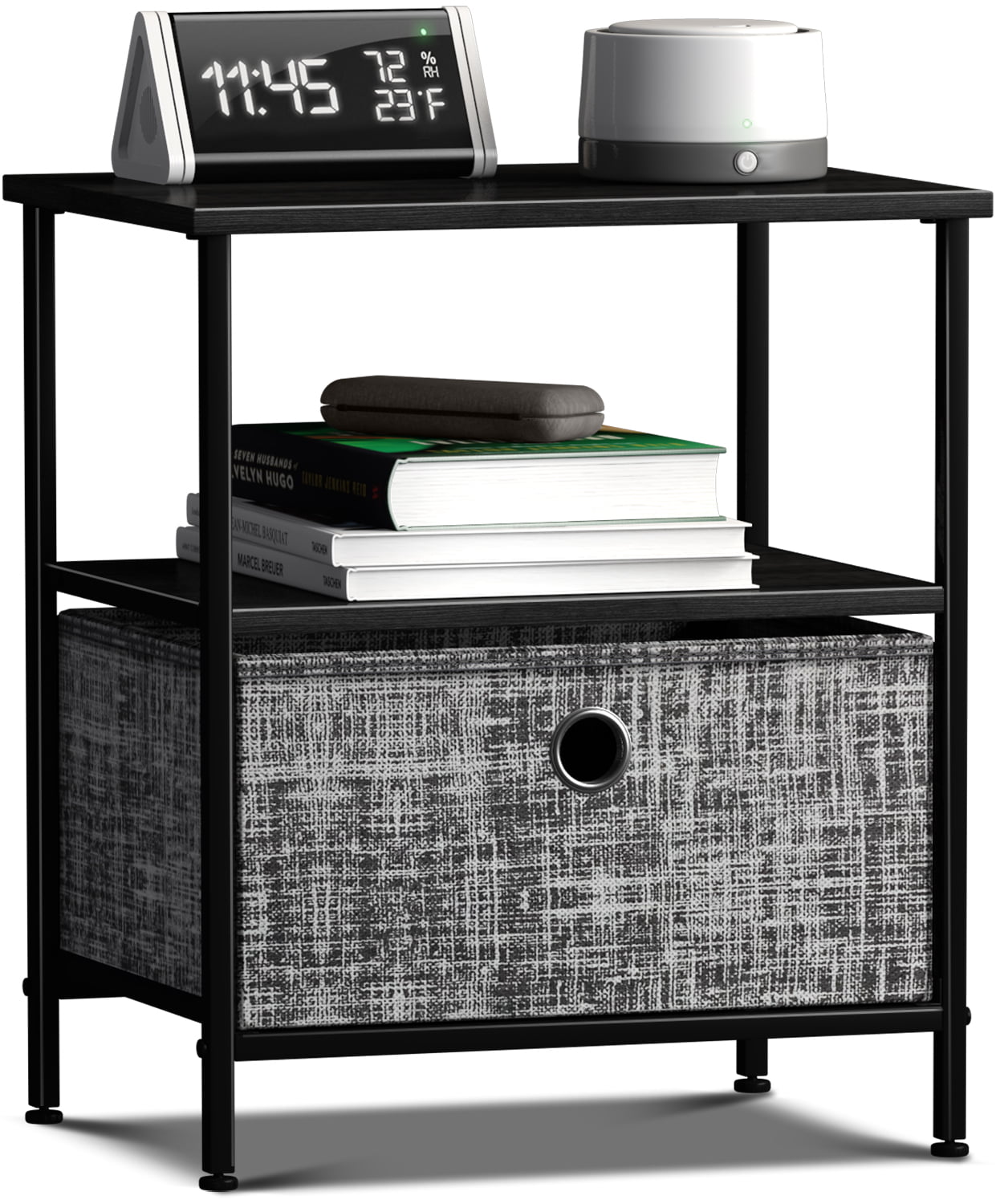 Sorbus Nightstand 1-Drawer Shelf Storage- Bedside Furniture & Accent End Table Chest for Home. Bedroom. Office. College Dorm. Steel Frame. Wood Top. Easy Pull Fabric Bins