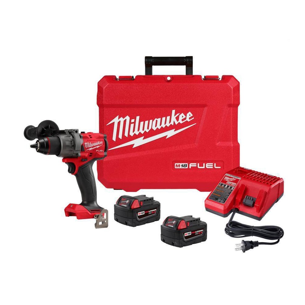 Milwaukee 2904-22 M18 FUEL 18V Lithium-Ion Brushless Cordless 1/2 in. Hammer Drill Driver Kit with Two 5.0 Ah Batteries and Hard Case