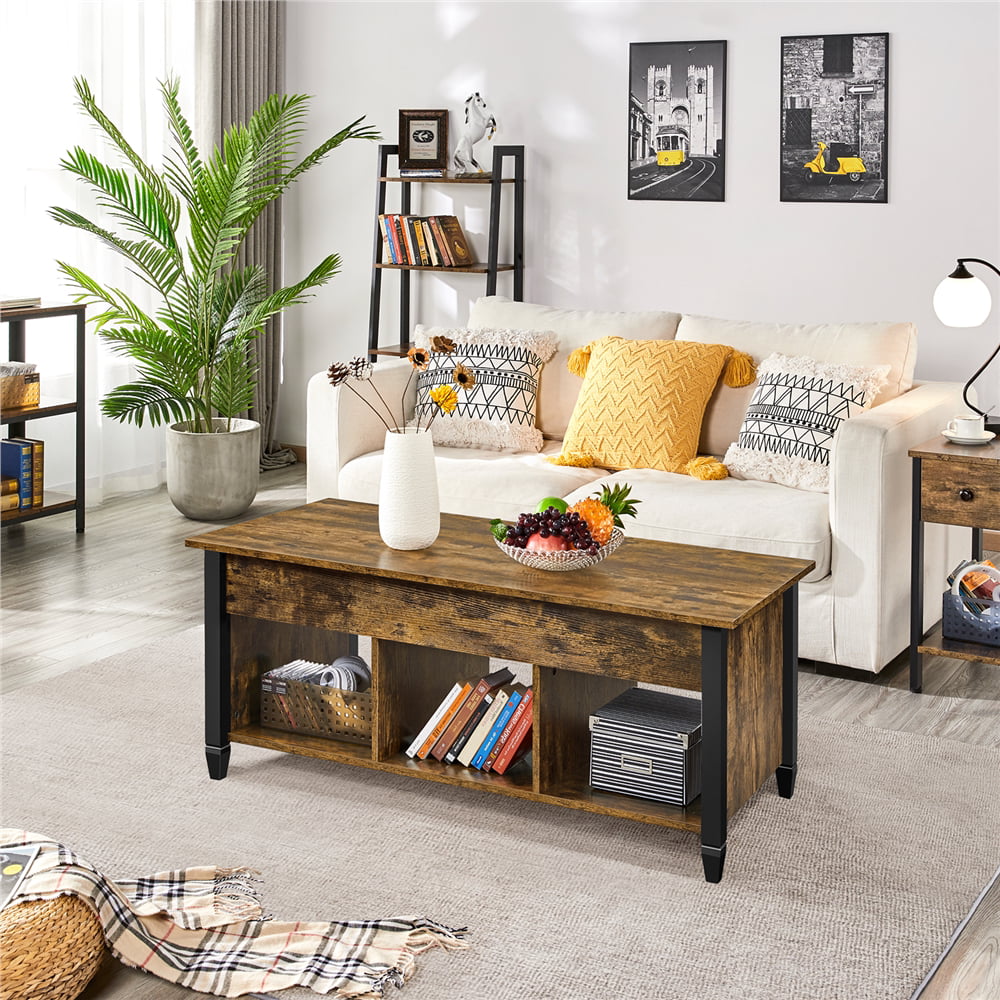 Alden Design 47.5″ Lift Top Coffee Table with 3 Storage Compartments. Rustic Brown