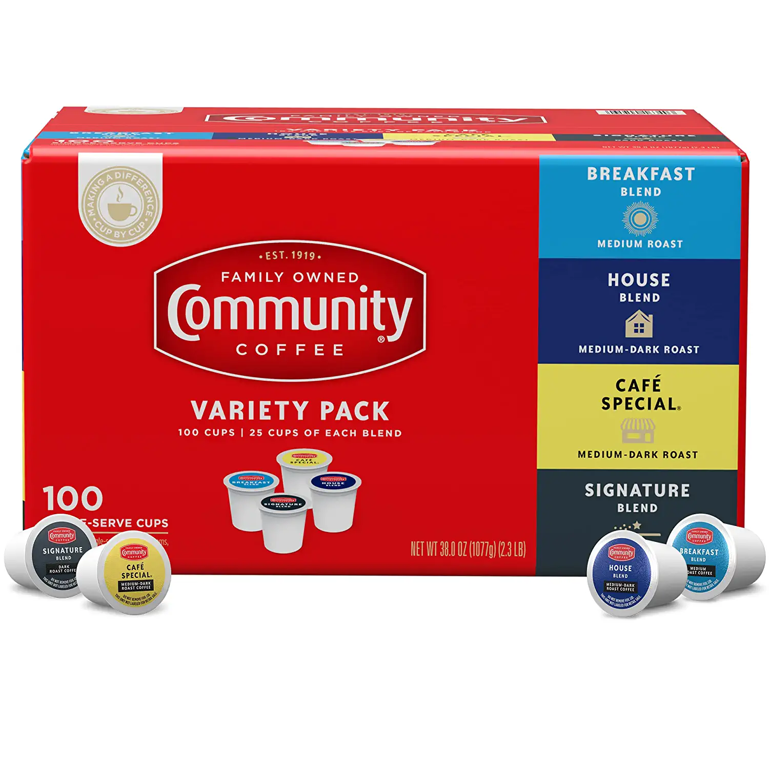 Community Coffee Variety Pack Medium to Dark Roast Single Serve K-Cup Coffee Pods. Box of 100 Pods
